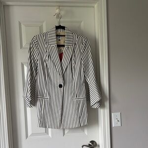 CAbi White and Blue Blazer Tailored Suit Jacket